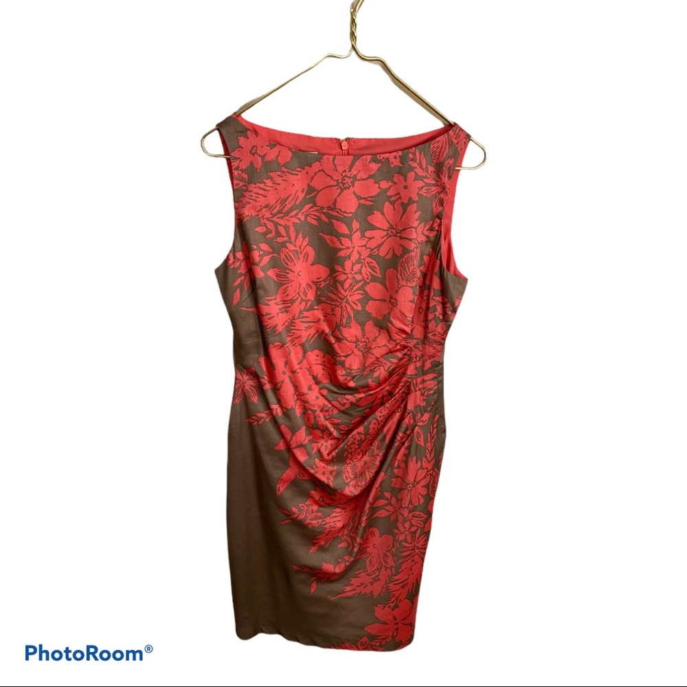 Anne Klein Brown and Coral Floral Midi Dress